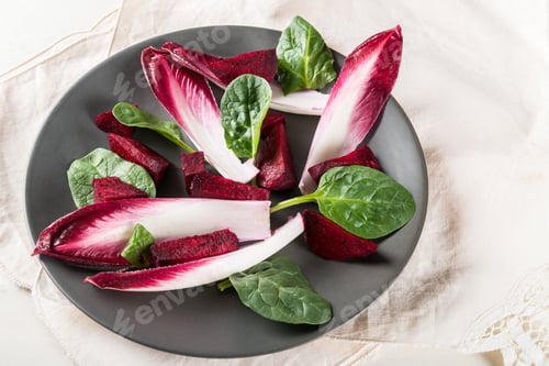 Preview: Process of making healthy salad from different greens and hallou