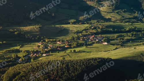 Preview: Landscape of the aerial view of the small town of Salmanton in the green and rural countryside