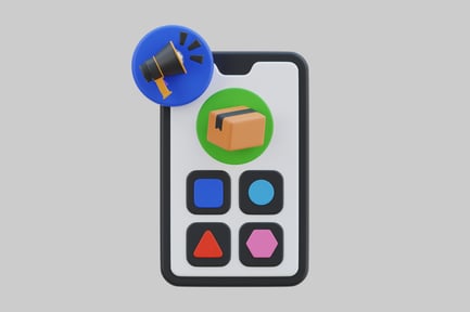 Visualização: Marketing móvel com megafone e pacote