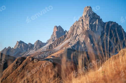 Preview: Sunset photo of mountain Nuvolau Averau, Passo Giau in Dolomites, Italy