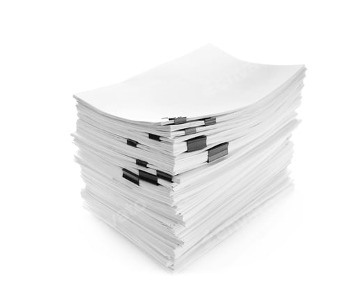 Preview: Stack of documents with black clips on white background