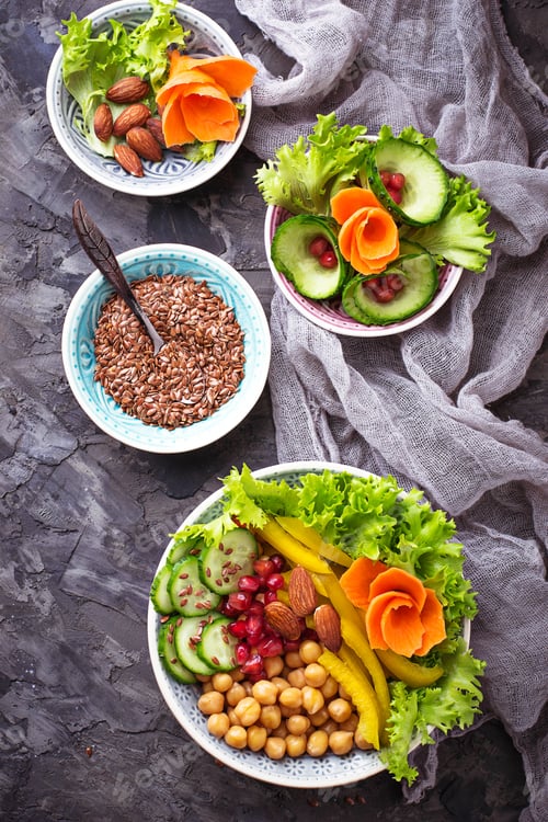Colorful Vegan Buddha Bowls with Fresh Vegetables