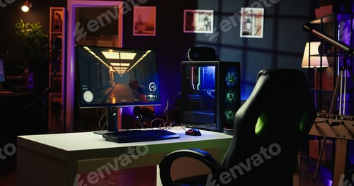 Preview: Close up shot of PC, keyboard and mouse on desk in living room