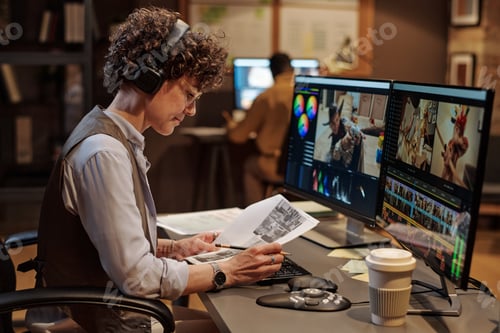 Preview: Footage editor examining script at workplace