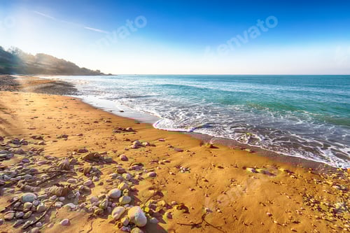 Preview: Fantastic view azure sea glowing by sunlight