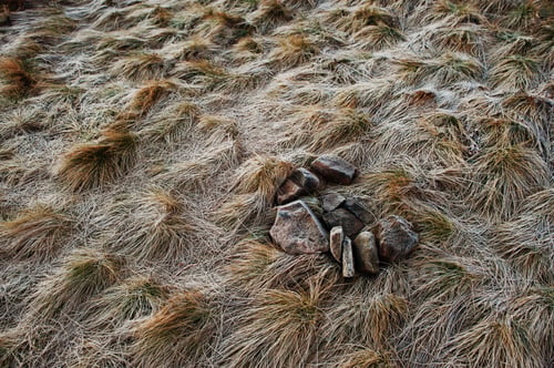 Preview: Bunch of rocks at frozen grass on mountains.