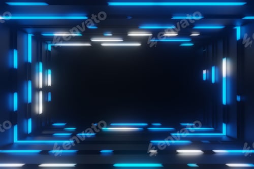 Preview: abstract animation neon blue frame tunnel background 3d rendering
