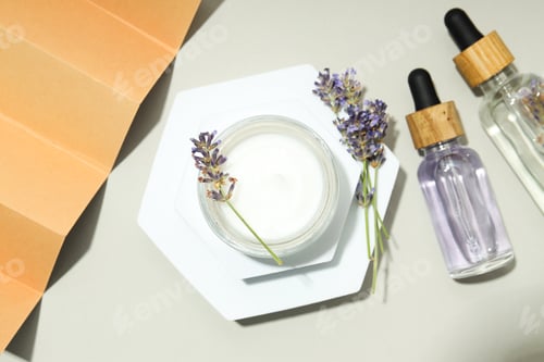 Preview: Concept of skin and face care, lavender cosmetic