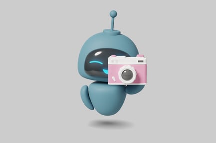 Preview: Blue robot holding a camera.
