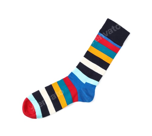 Preview: Colorful sock on white background, top view