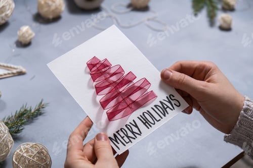 Preview: Christmas tree ribbon Sustainable Christmas preparation Diy process of making handmade greeting