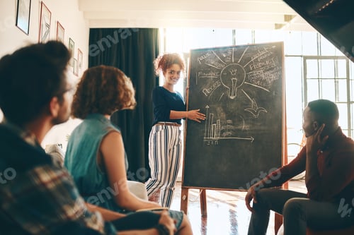 Preview: Shot of a businesswoman giving a presentation to her colleagues in an office