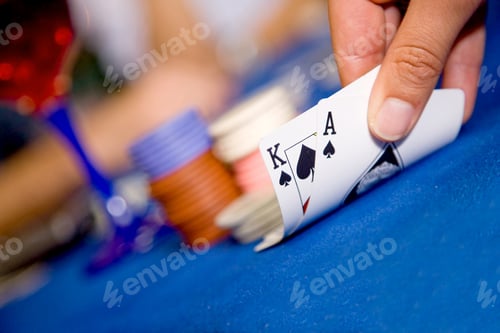 Preview: Playing Cards During A Blackjack Game With A Good Hand
