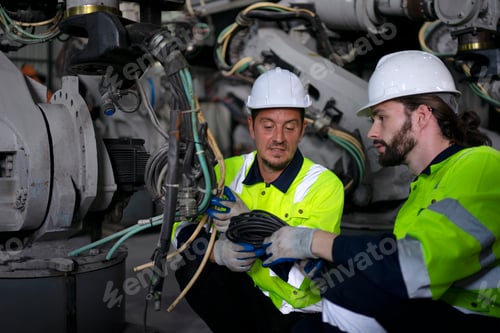 Preview: Engineer work at robotic arm factory.