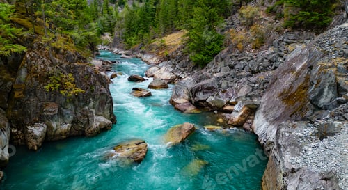Preview: River in a Rocky Mountain Canyon. British Columbia, Canada. Aerial Nature Background