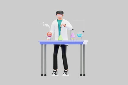 Preview: Cartoon scientist with lab equipment