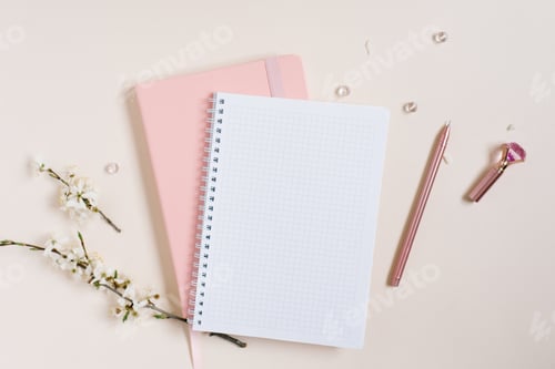 Preview: Open Notebook with Flowers on Beige background