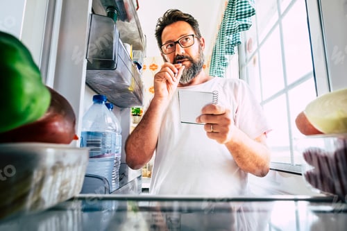 Preview: Adult caucasian man taking note list of food