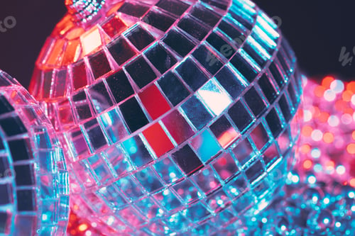 Preview: Shiny disco party background with mirror balls reflecting light