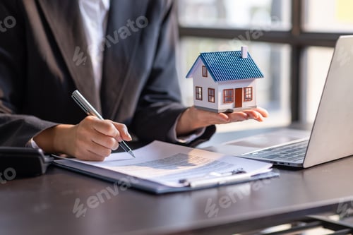 Preview: Real estate broker agent presenting and consult to customer to decision making sign insurance form a