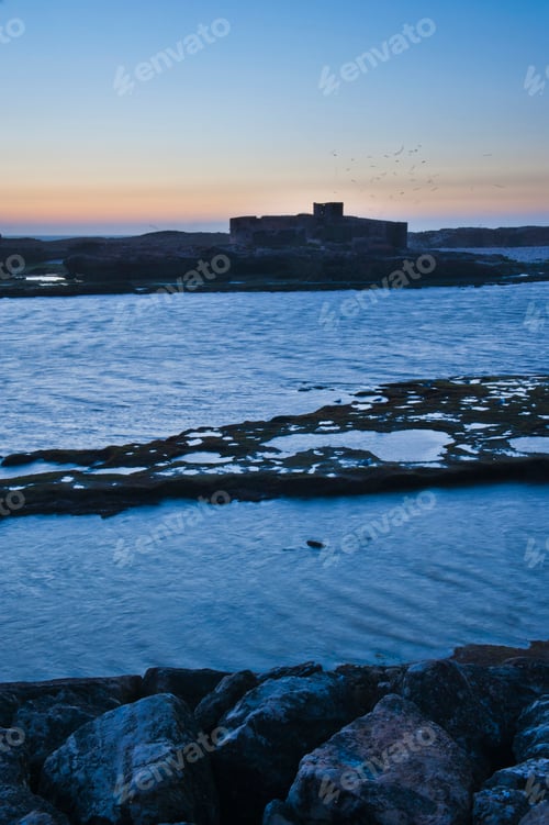 Preview: Essaouira, Mogador Island at sunet, Morocco, North Africa, Africa, background with copy space