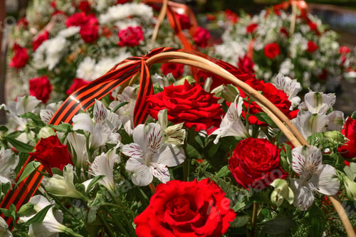 Preview: Basket with red rose and lily Saint George ribbon