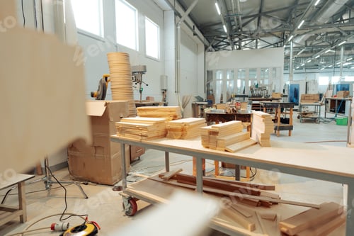 Preview: Interior of large workshop of contemporary furniture factory