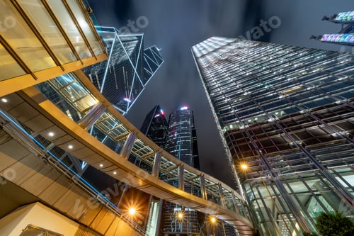 Preview: Hong Kong Downtown, China. Financial district in urban city in Asia. Skyscraper buildings.