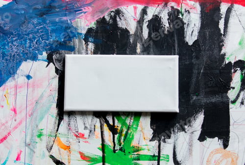 Preview: White banner on art paint as background. Above view