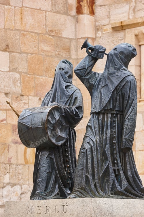 Preview: Holy week in Zamora. Traditional processional penitents sculpture. Spain