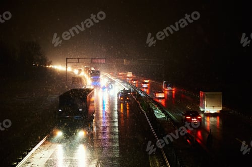 Preview: Car accident on slippery road at night during snowfall