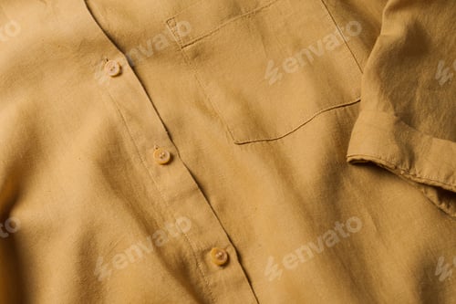 Preview: Close-Up of a Textured Yellow Buttoned Shirt