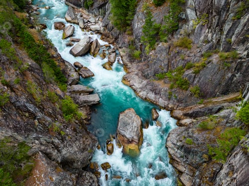 Preview: River in a Rocky Mountain Canyon. British Columbia, Canada. Aerial Nature Background
