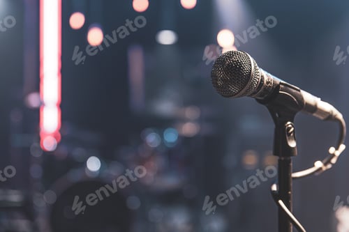 Preview: Close up microphone on blurred background with bokeh.