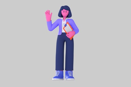 Preview: Cartoon woman with clipboard waving