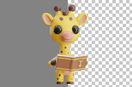 Preview: Giraffe Character Reading Book 3D Illustration