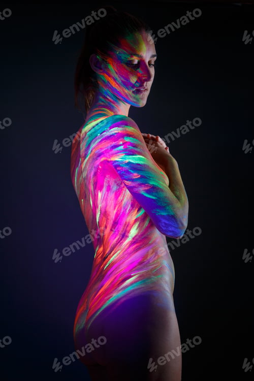 Preview: Topless model in neon lights