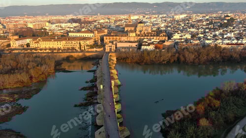 Preview: Aerial View of the Mosque Cathedral of Cordoba, Roman bridge, Andalusia, Spain
