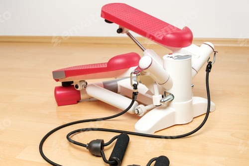 Preview: Fitness stepper or cardio training with digital display on the floor. Workout at home during