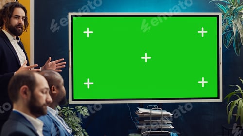 Preview: Sales management team working with isolated copyspace display