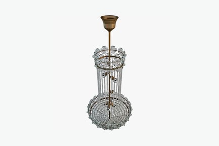 Preview: Cylindrical metal and glass chandelier with cage structure