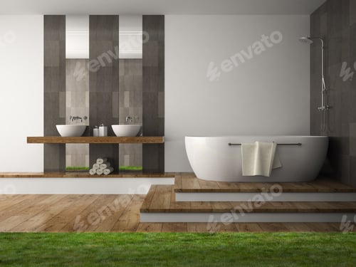Preview: Interior of bathroom with grass 3D rendering