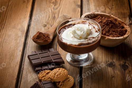 Preview: hot chocolate with whipped cream and cookies