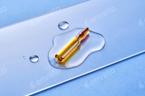 Preview: Ampoules in liquid on a blue background.