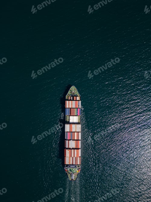 Preview: A container ship moves steadily through the ocean, carrying stacked containers