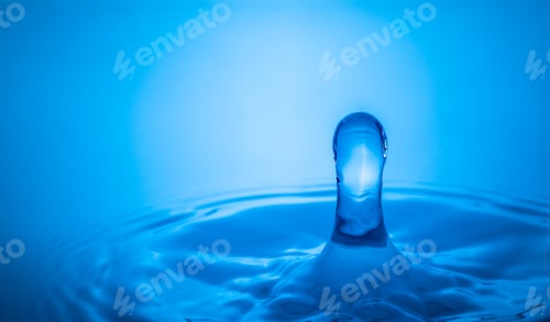 Preview: Water drop splashing into blue water surface
