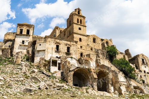 Preview: Ruins of abandoned buildings in Craco, an abandoned ghost town in Basilicata region, Italy