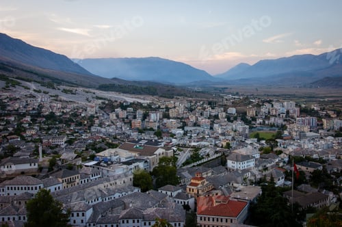 Preview: A view from the castle towards the center of the city of Gjirokaster, Albania in summertime