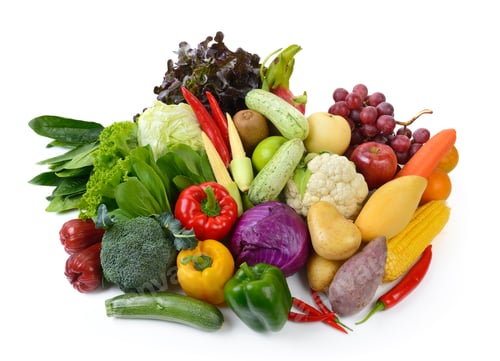 Preview: vegetables and fruits on white background