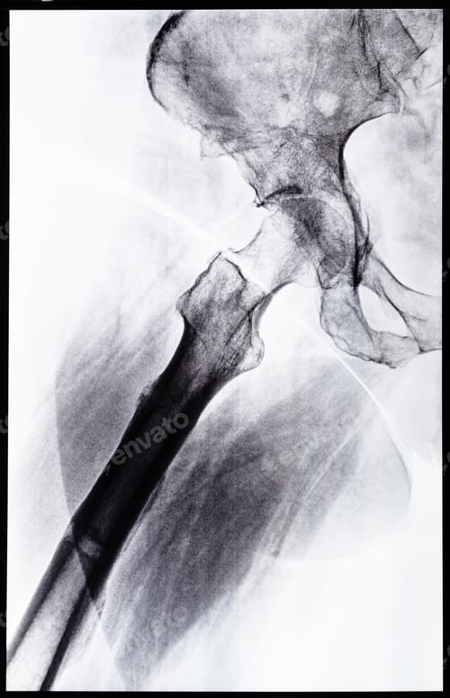 Preview: x-ray side view of junction of tibia and pelvis